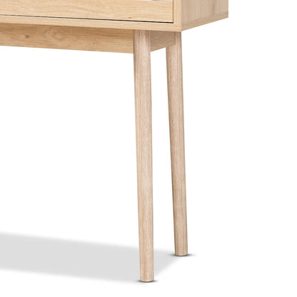 Console Baird en bois et rotin, finition chêne clair brun, à 2 tiroirs