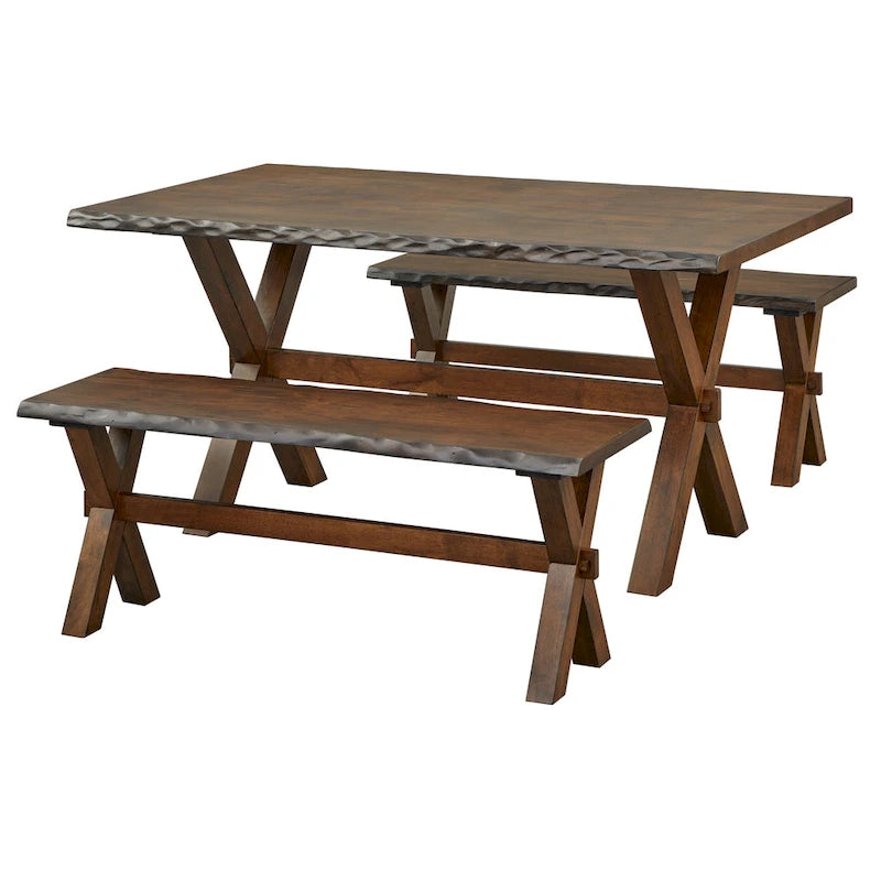Banc en bois massif à bords naturels Mandeville, style de vie simple