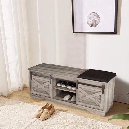 Banc d'entrée de style ferme avec coussin - 119 cm