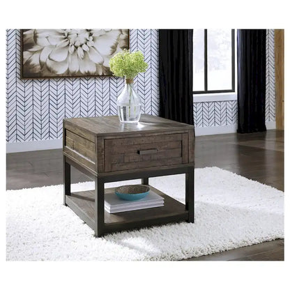 Table d'appoint rectangulaire Johurst, style décontracté, gris-brun