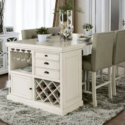 Ensemble îlot de cuisine 3 pièces Tia Transitional en bois blanc antique avec rangements multiples, par Furniture of America