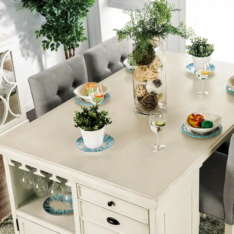 Ensemble îlot de cuisine 3 pièces Tia Transitional en bois blanc antique avec rangements multiples, par Furniture of America