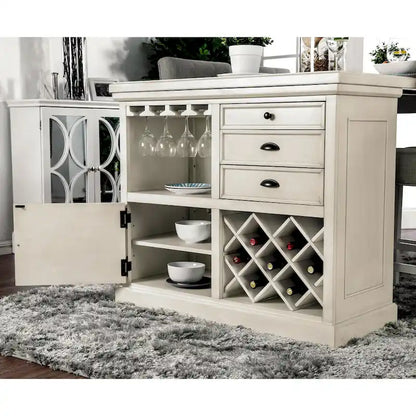 Ensemble îlot de cuisine 3 pièces Tia Transitional en bois blanc antique avec rangements multiples, par Furniture of America