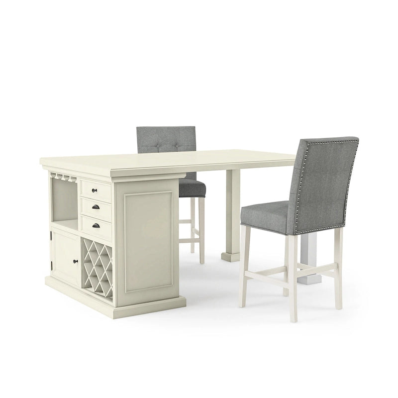 Ensemble îlot de cuisine 3 pièces Tia Transitional en bois blanc antique avec rangements multiples, par Furniture of America