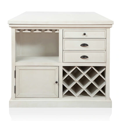 Ensemble îlot de cuisine 3 pièces Tia Transitional en bois blanc antique avec rangements multiples, par Furniture of America