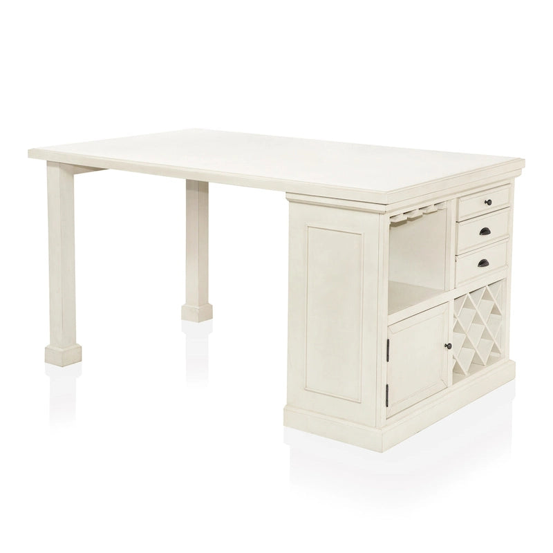 Ensemble îlot de cuisine 3 pièces Tia Transitional en bois blanc antique avec rangements multiples, par Furniture of America
