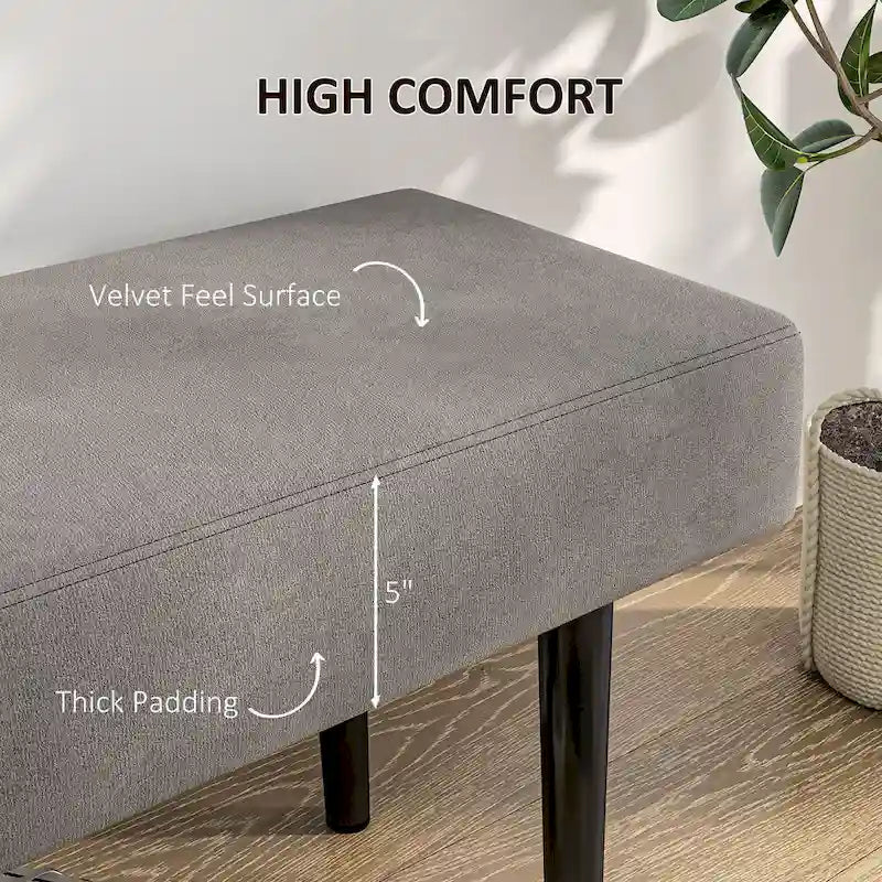 Banc de lit HOMCOM 39, banc d'entrée rembourré avec pieds en acier, banc de chambre, gris