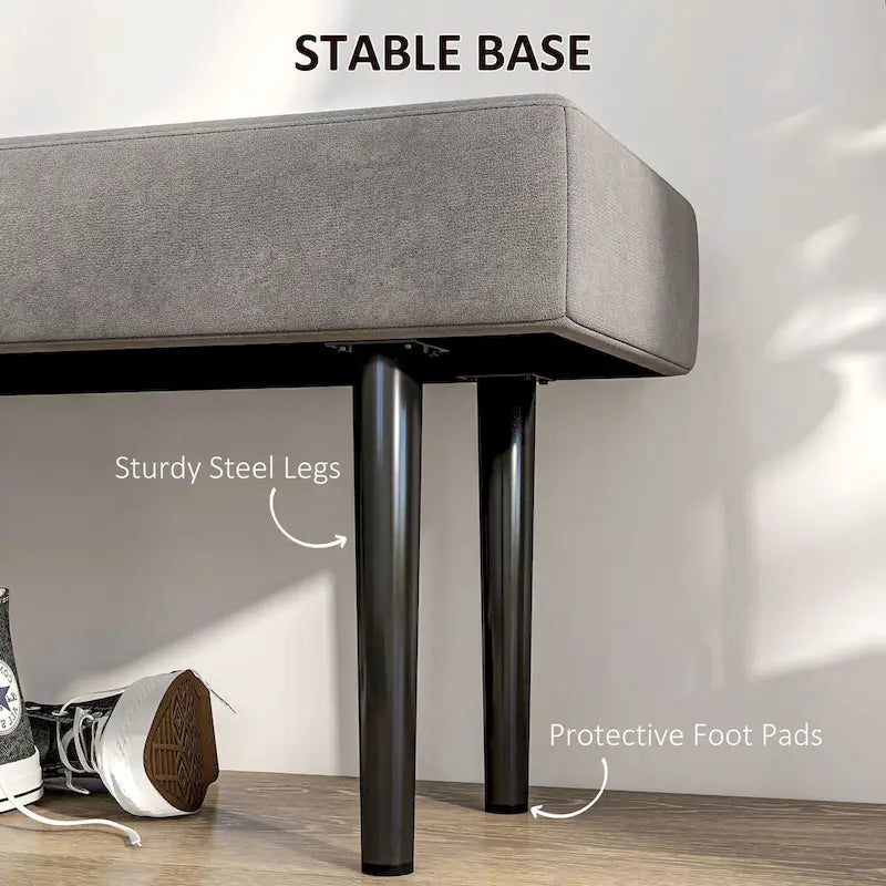 Banc de lit HOMCOM 39, banc d'entrée rembourré avec pieds en acier, banc de chambre, gris