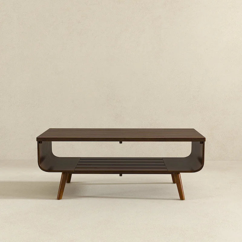 Table basse rectangulaire Adelina en bois massif marron, style Mid-Century