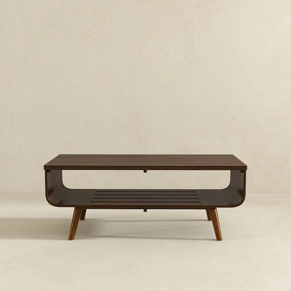 Table basse rectangulaire Adelina en bois massif marron, style Mid-Century