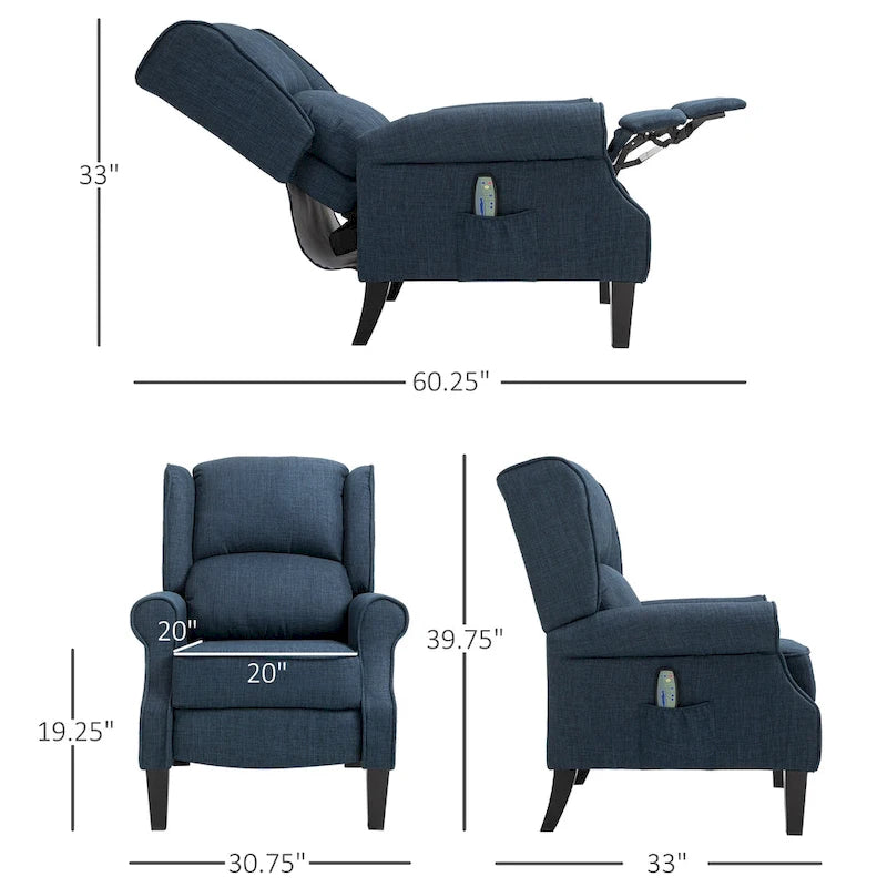 Fauteuil de massage vibrant et chauffant HOMCOM à dossier inclinable, canapé d'appoint rembourré avec télécommande et fonction massage.