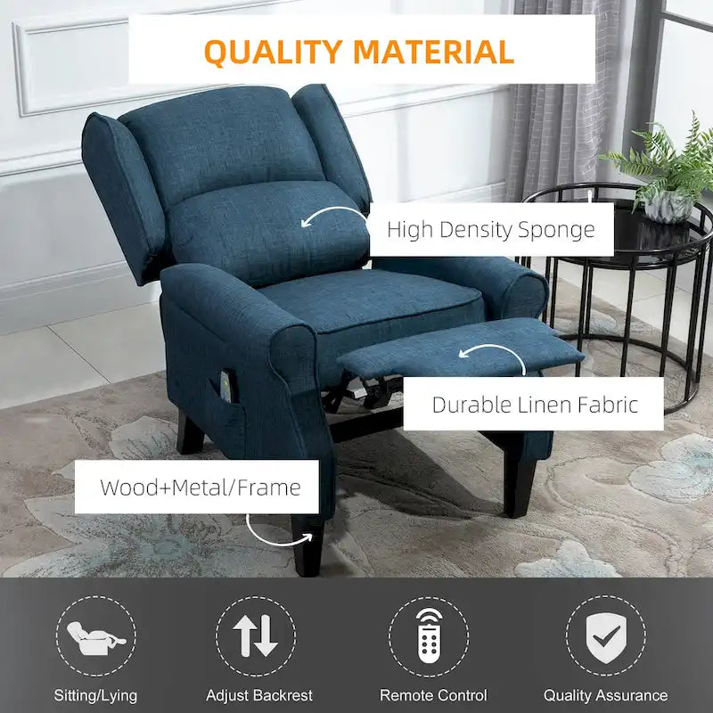 Fauteuil de massage vibrant et chauffant HOMCOM à dossier inclinable, canapé d'appoint rembourré avec télécommande et fonction massage.