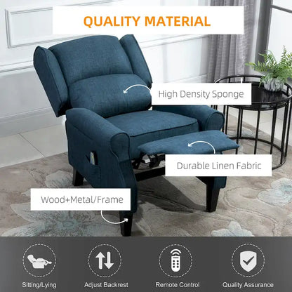 Fauteuil de massage vibrant et chauffant HOMCOM à dossier inclinable, canapé d'appoint rembourré avec télécommande et fonction massage.