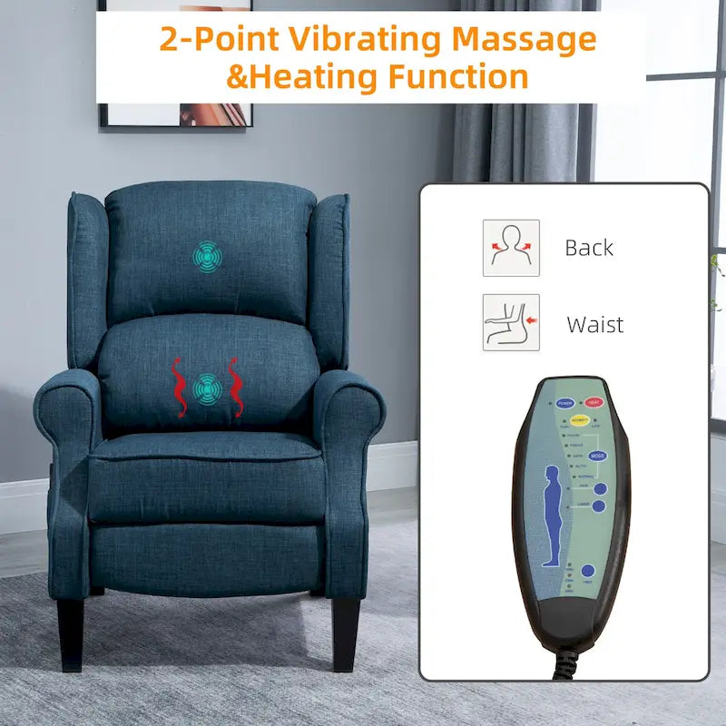 Fauteuil de massage vibrant et chauffant HOMCOM à dossier inclinable, canapé d'appoint rembourré avec télécommande et fonction massage.