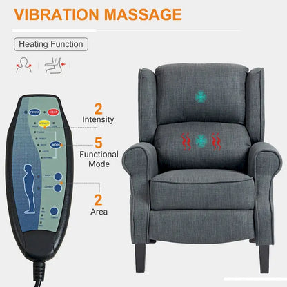 Fauteuil de massage vibrant et chauffant HOMCOM à dossier inclinable, canapé d'appoint rembourré avec télécommande et fonction massage.