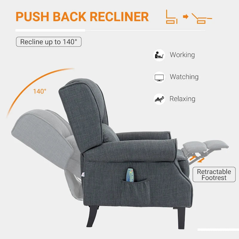 Fauteuil de massage vibrant et chauffant HOMCOM à dossier inclinable, canapé d'appoint rembourré avec télécommande et fonction massage.