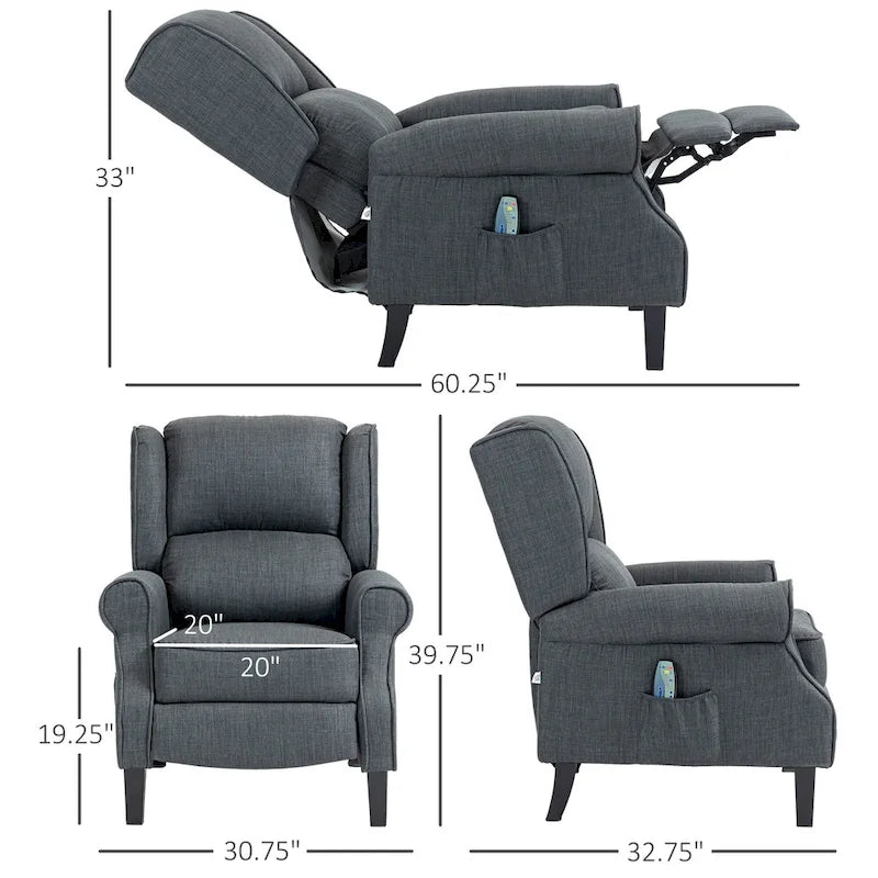 Fauteuil de massage vibrant et chauffant HOMCOM à dossier inclinable, canapé d'appoint rembourré avec télécommande et fonction massage.