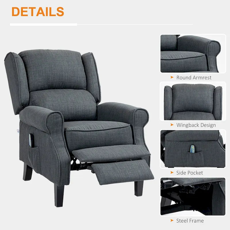 Fauteuil de massage vibrant et chauffant HOMCOM à dossier inclinable, canapé d'appoint rembourré avec télécommande et fonction massage.