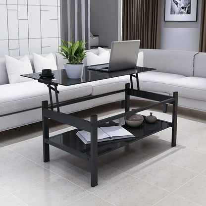 Lift Top Glass Coffee Table with Storage for Living Room Home Office
