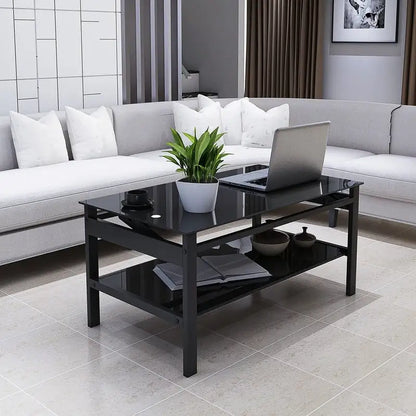 Table basse en verre relevable avec rangement pour salon ou bureau à domicile