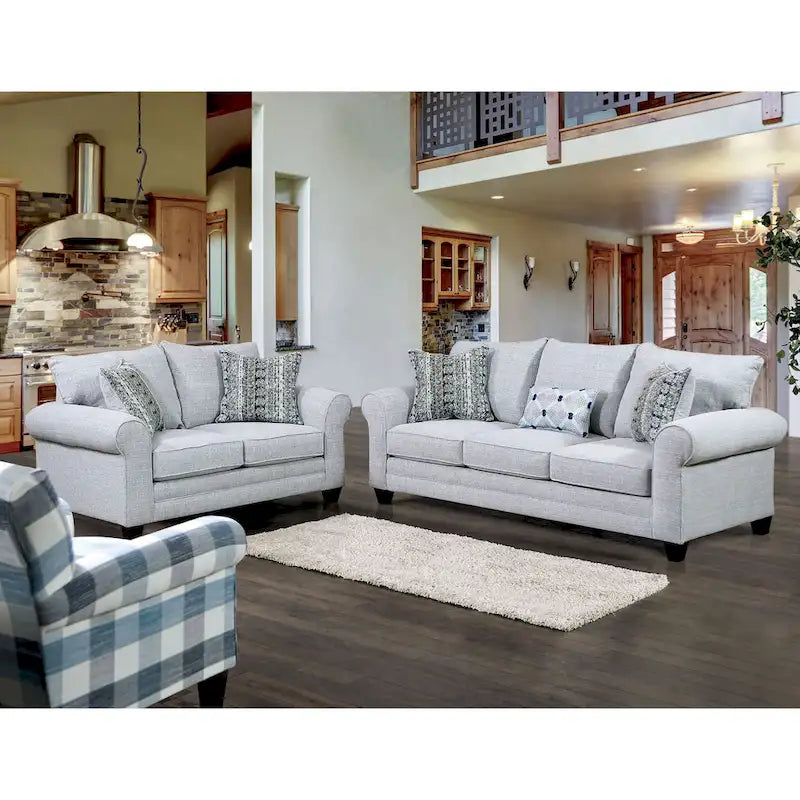 Canapé Nolinas de style transitionnel, recouvert de tissu gris, avec accoudoirs arrondis, par Furniture of America