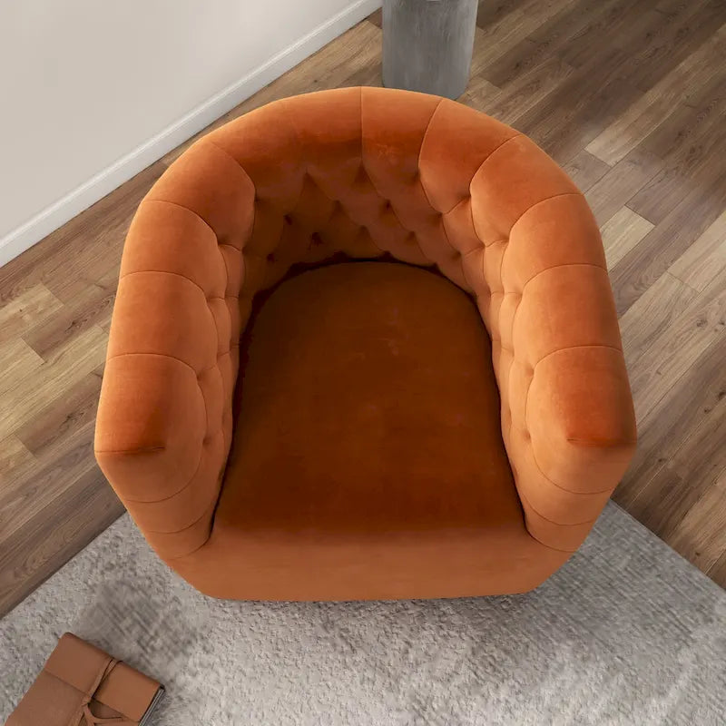 Fauteuil pivotant Luxor Mid-Century Modern en velours orange brûlé confortable