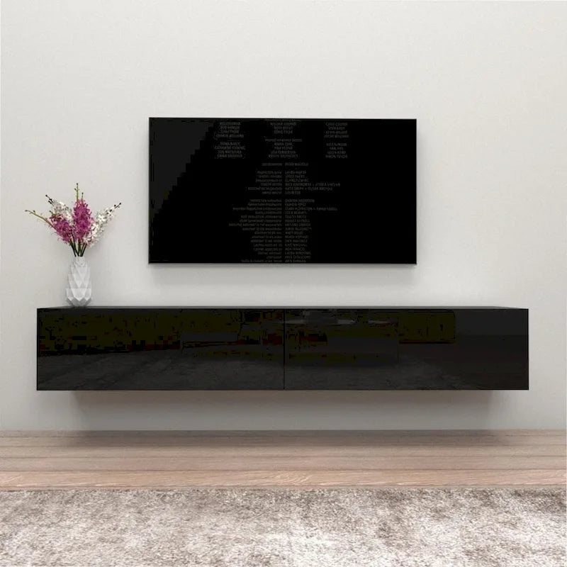 Meuble TV mural flottant Berno 71 po, finition brillante moderne