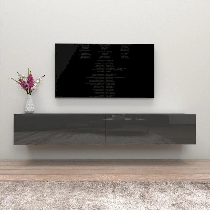 Meuble TV mural flottant Berno 71 po, finition brillante moderne