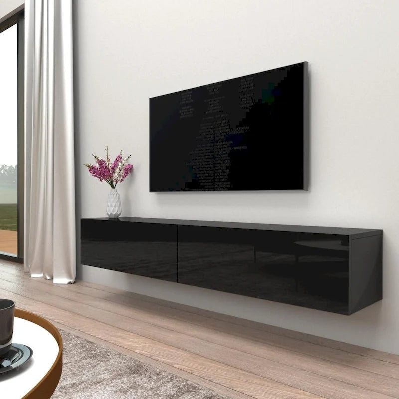 Meuble TV mural flottant Berno 71 po, finition brillante moderne