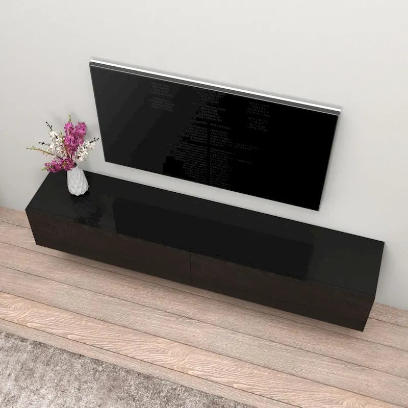 Meuble TV mural flottant Berno 71 po, finition brillante moderne