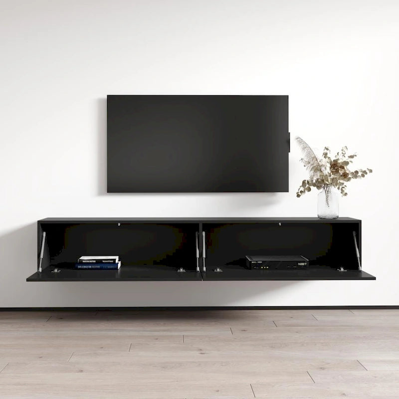 Meuble TV mural flottant Berno 71 po, finition brillante moderne