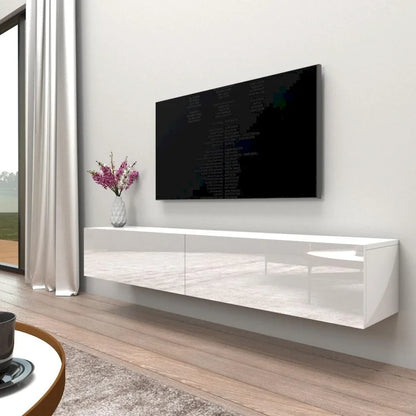 Meuble TV mural flottant Berno 71 po, finition brillante moderne