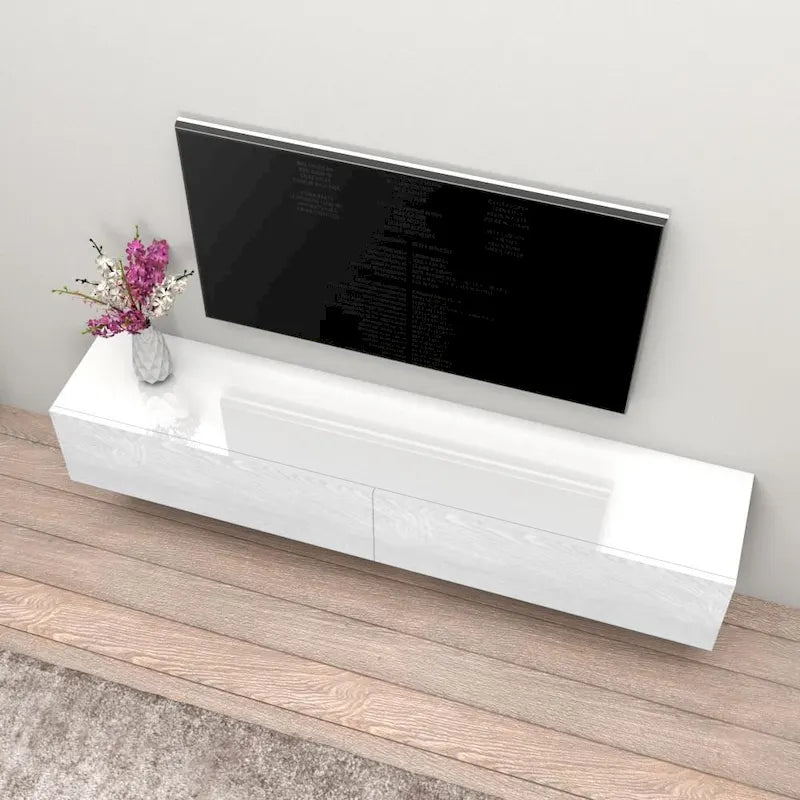 Meuble TV mural flottant Berno 71 po, finition brillante moderne