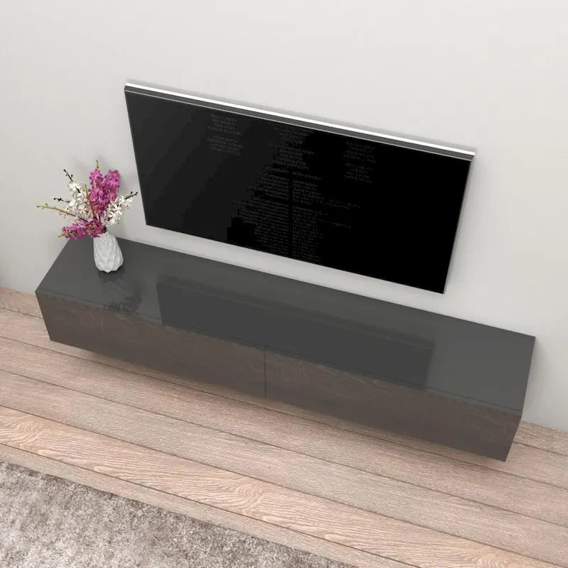 Meuble TV mural flottant Berno 71 po, finition brillante moderne