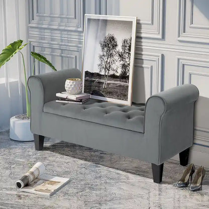 HOMCOM Banc coffre ottoman capitonné, banc de lit rembourré avec accoudoirs roulés pour chambre, salon ou couloir