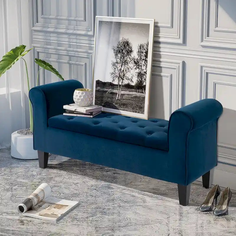 HOMCOM Banc coffre ottoman capitonné, banc de lit rembourré avec accoudoirs roulés pour chambre, salon ou couloir