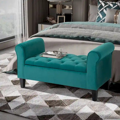 HOMCOM Banc coffre ottoman capitonné, banc de lit rembourré avec accoudoirs roulés pour chambre, salon ou couloir