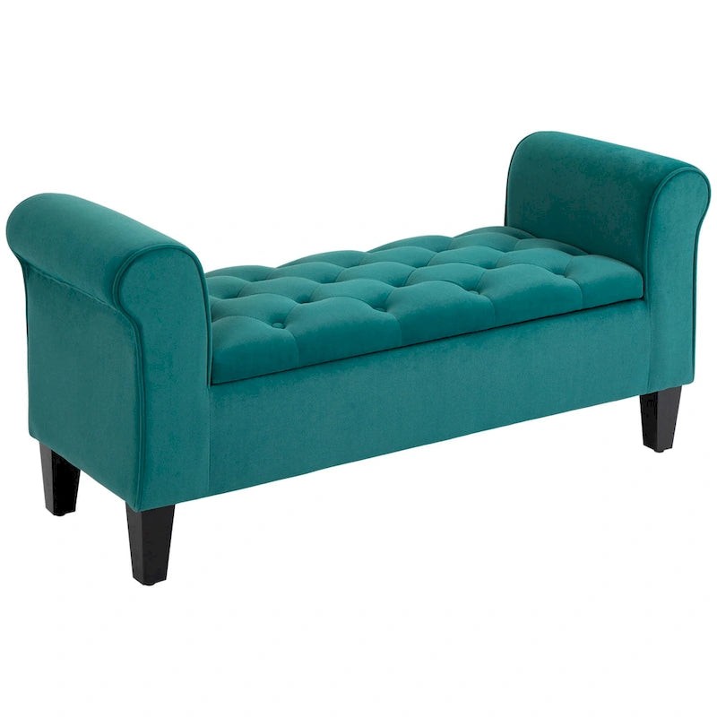 HOMCOM Banc coffre ottoman capitonné, banc de lit rembourré avec accoudoirs roulés pour chambre, salon ou couloir