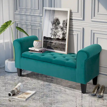 HOMCOM Banc coffre ottoman capitonné, banc de lit rembourré avec accoudoirs roulés pour chambre, salon ou couloir