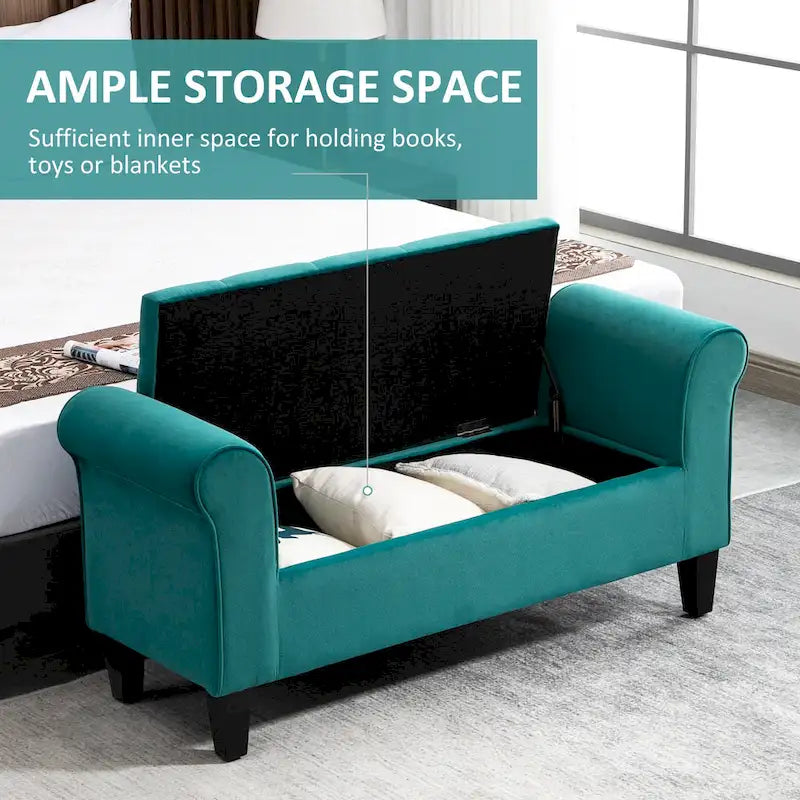HOMCOM Banc coffre ottoman capitonné, banc de lit rembourré avec accoudoirs roulés pour chambre, salon ou couloir