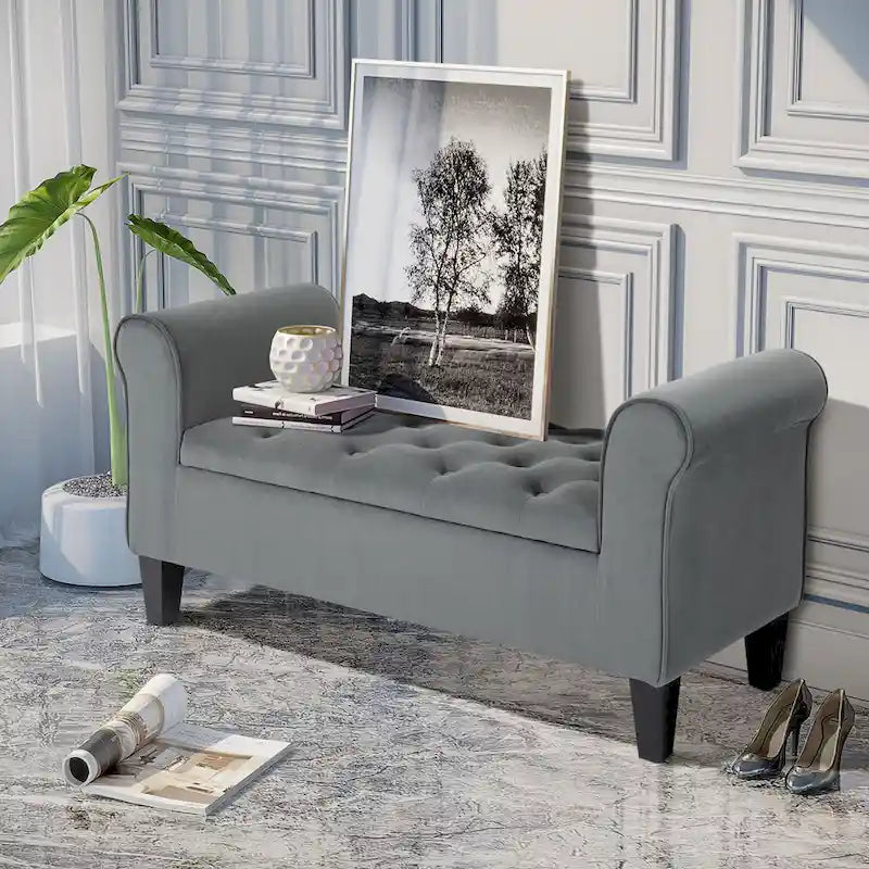 HOMCOM Banc coffre ottoman capitonné, banc de lit rembourré avec accoudoirs roulés pour chambre, salon ou couloir