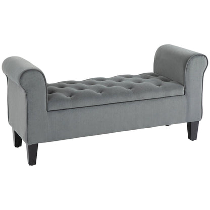 HOMCOM Banc coffre ottoman capitonné, banc de lit rembourré avec accoudoirs roulés pour chambre, salon ou couloir