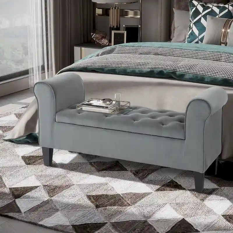 HOMCOM Banc coffre ottoman capitonné, banc de lit rembourré avec accoudoirs roulés pour chambre, salon ou couloir