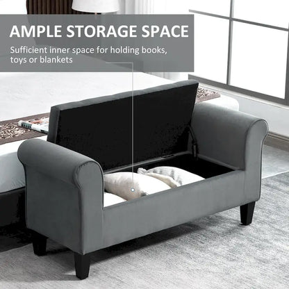 HOMCOM Banc coffre ottoman capitonné, banc de lit rembourré avec accoudoirs roulés pour chambre, salon ou couloir