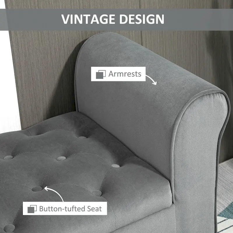 HOMCOM Banc coffre ottoman capitonné, banc de lit rembourré avec accoudoirs roulés pour chambre, salon ou couloir
