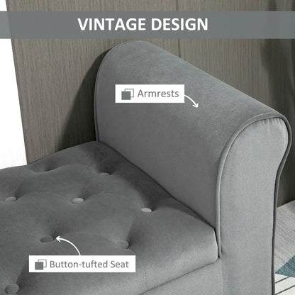 HOMCOM Banc coffre ottoman capitonné, banc de lit rembourré avec accoudoirs roulés pour chambre, salon ou couloir