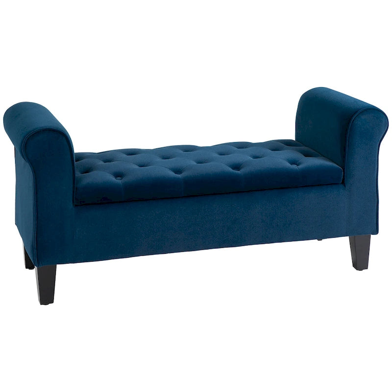 HOMCOM Banc coffre ottoman capitonné, banc de lit rembourré avec accoudoirs roulés pour chambre, salon ou couloir