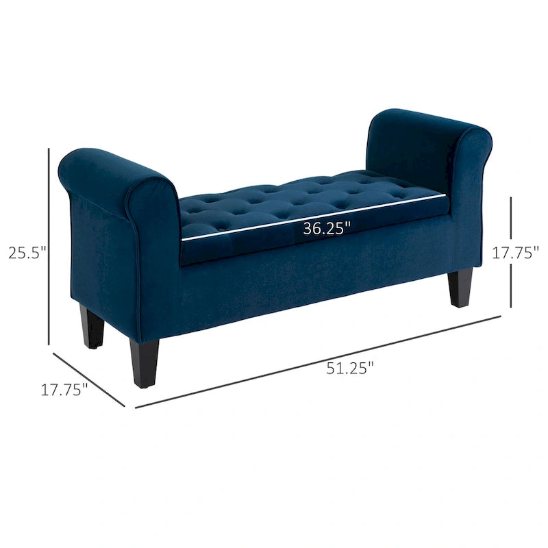 HOMCOM Banc coffre ottoman capitonné, banc de lit rembourré avec accoudoirs roulés pour chambre, salon ou couloir