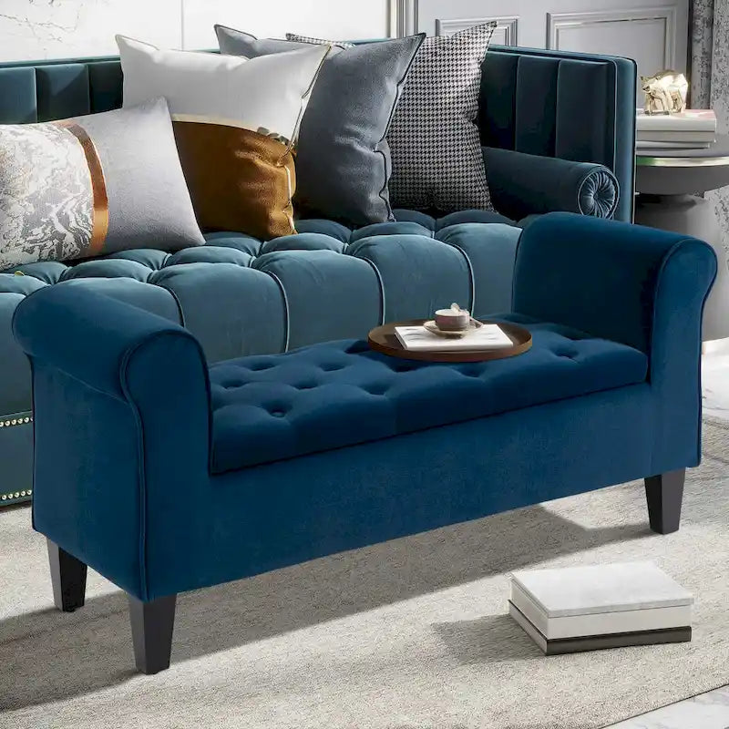 HOMCOM Banc coffre ottoman capitonné, banc de lit rembourré avec accoudoirs roulés pour chambre, salon ou couloir