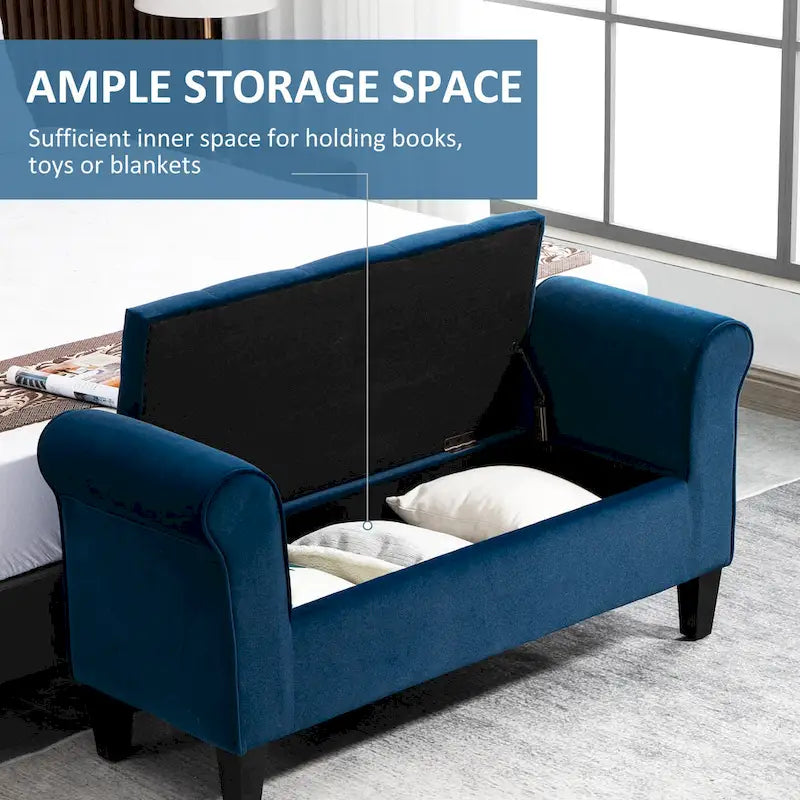 HOMCOM Banc coffre ottoman capitonné, banc de lit rembourré avec accoudoirs roulés pour chambre, salon ou couloir